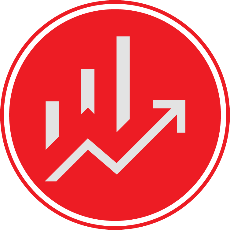 Raising bar chart icon o top of an upward pointing arrow.