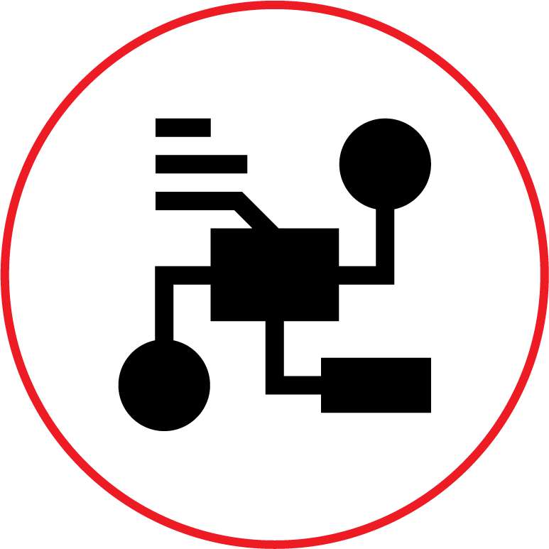 Icon connecting different shapes to one central piece.