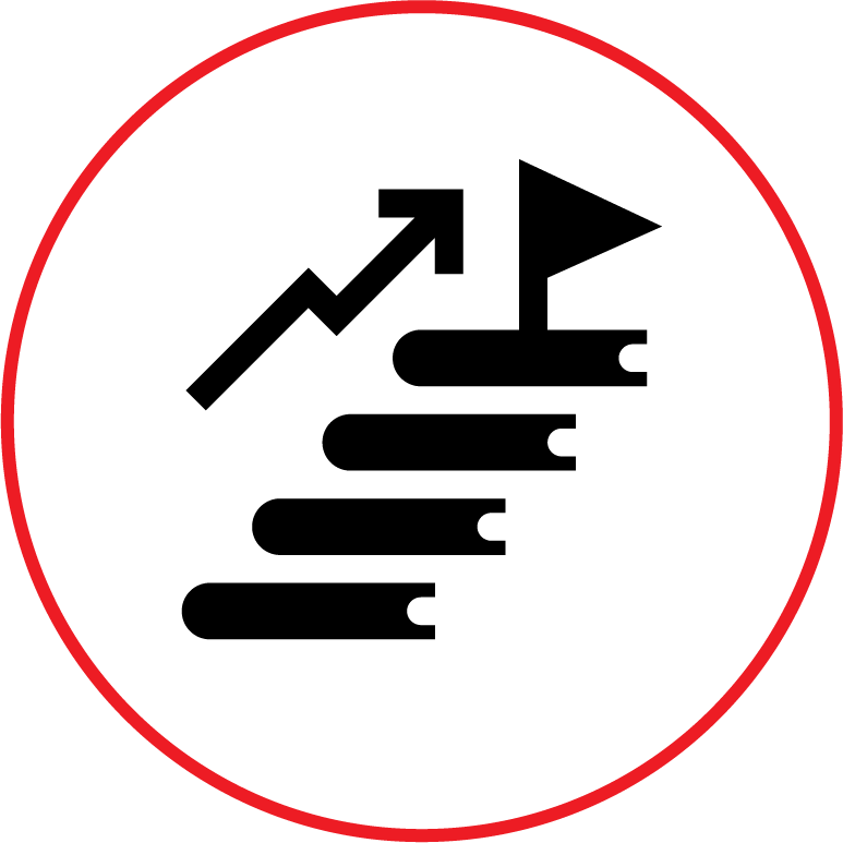 Stairs icon with a flag at the top and an upward pointing arrow next.